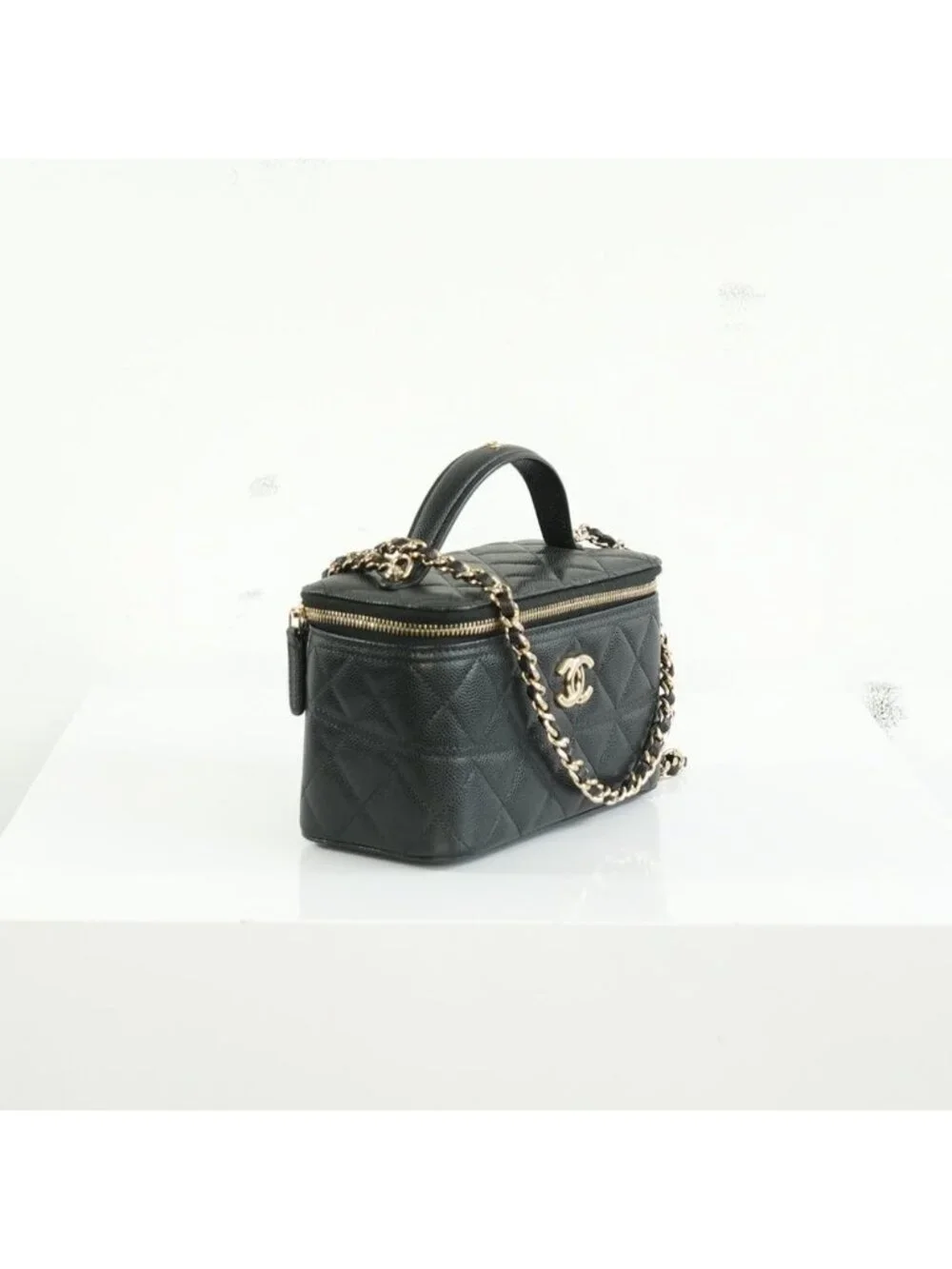 Chanel Black Slim Vanity Top Handle Bag Full Set